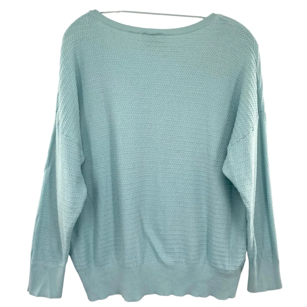 Loft Blue Green Knit V-Neck Lightweight Cotton Sweater - Picture 6 of 8